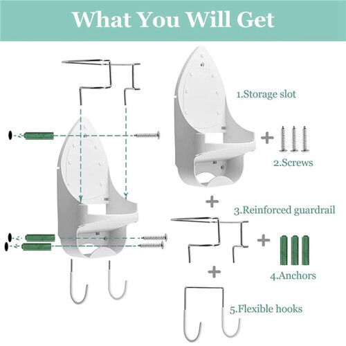 2X Iron Board Hanger Wall Mount Electric Iron Holder Iron And Ironing Board Storage Shelf with Removable Hooks -2 2
