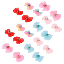 20pcs Colorful Rhinestone Dog Bows with Rubber Bands Pet Grooming Accessories