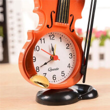 Simulation Violin Alarm Clock Musical Instrument Shape Table Clock Living Room Plastic Ornaments,Red