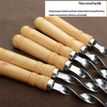 12Pcs 55cm BBQ Skewers Long Handle Shish Kebab Barbecue Grill Stick Wood BBQ Fork Stainless Steel Outdoors Grill Needle