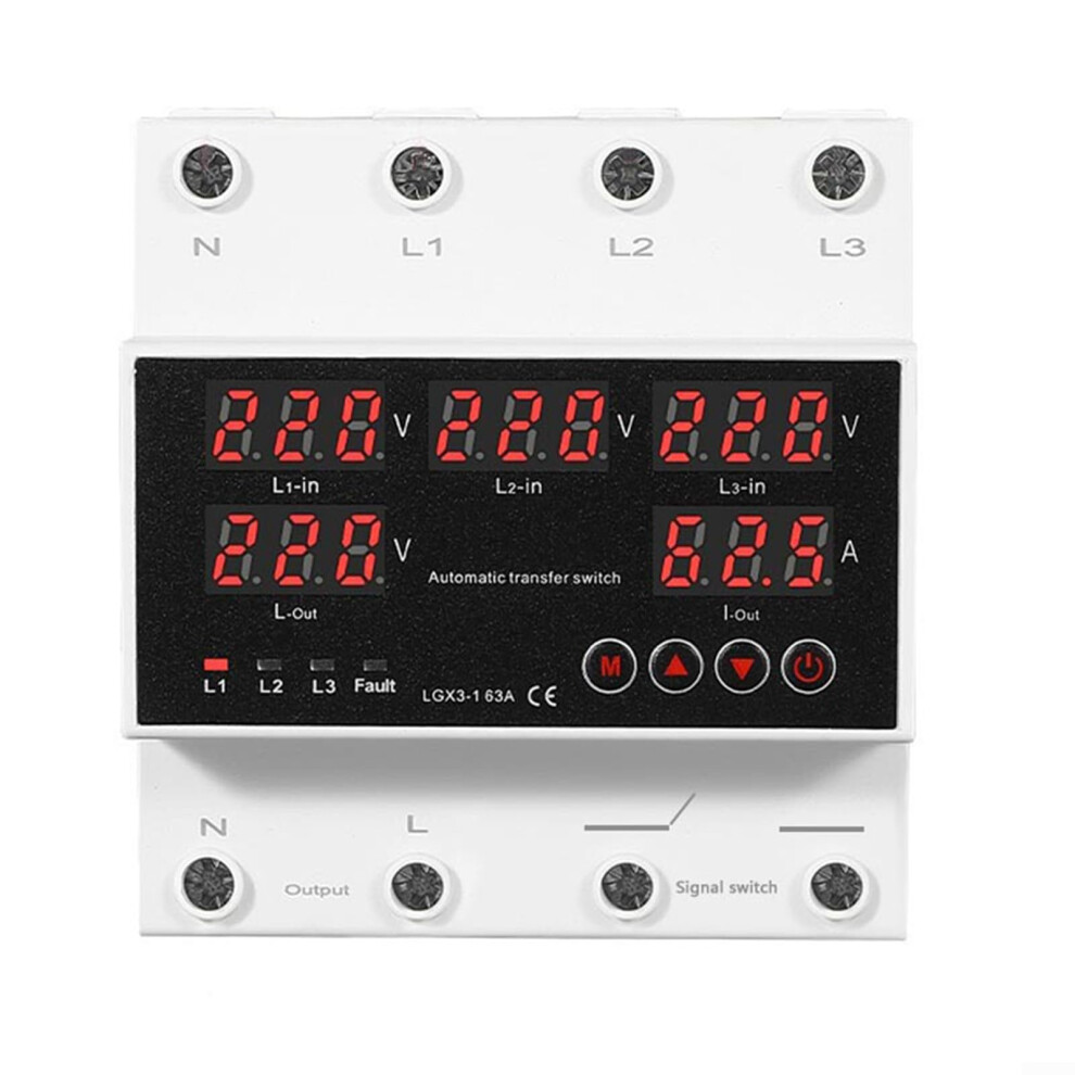 63A Three Way Automatic Transfer Switch With Lcd Display For Mains Generator Inverter, Adjustable Voltage And Current Protection 9455672109628