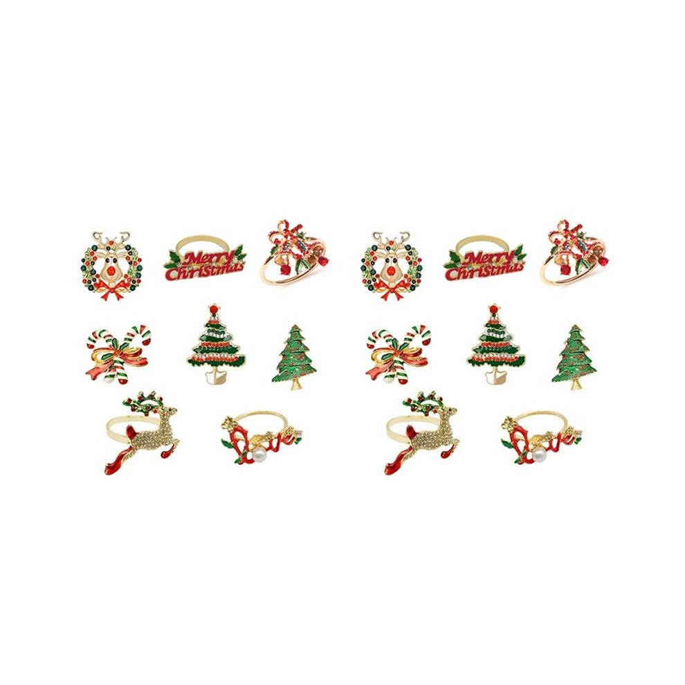 Semoic 16Pcs Christmas Napkin Rings -Napkin Holder Rings For Holiday Christmas Table Decoration Elk Napkin Buckle