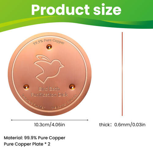 2 Pack 99.99% Pure Copper Bird Bath Disk for Algae Reduction and YearRound Water Freshness 1