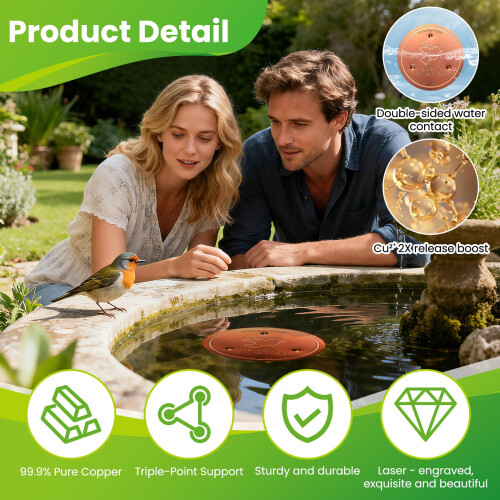 2 Pack 99.99% Pure Copper Bird Bath Disk for Algae Reduction and YearRound Water Freshness 2