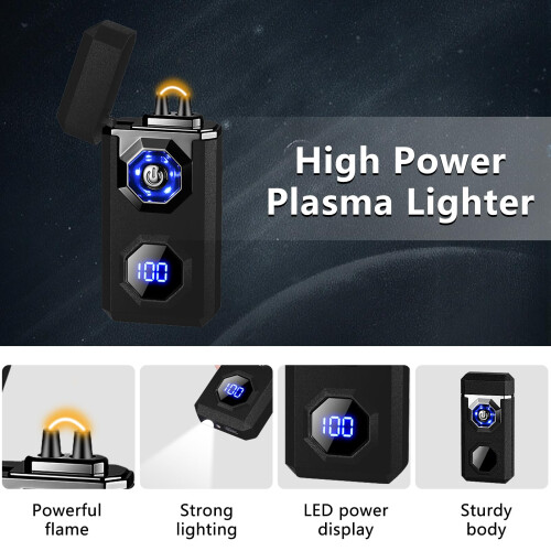 Electric Candle Lighter with Windproof Plasma Arc, TypeC Rechargeable, LED Display Matte Black 2