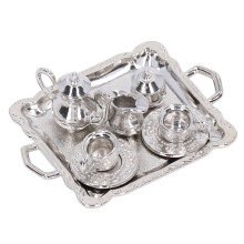 Mini Metal Tea Set 1/12 Scale Dollhouse Lifelike Miniature Tea Cup Tray Kit