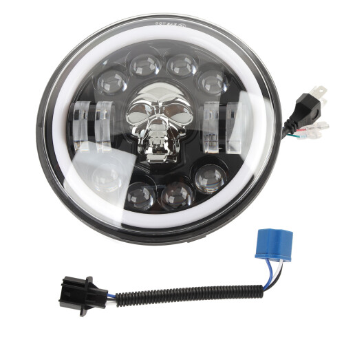 7in Motorcycle Skull Headlight 30W White Waterproof LED Universal 1