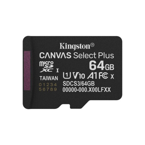 Kingston Technology 64GB microSDXC Canvas Select Plus Gen3 100MB/s A1 Card + Adapter 2