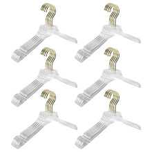 30 Pcs Clear Clothes Hangers with Gold Hook, Transparent Shirts Dress Coat Hanger with Notches for Lady Kids Small