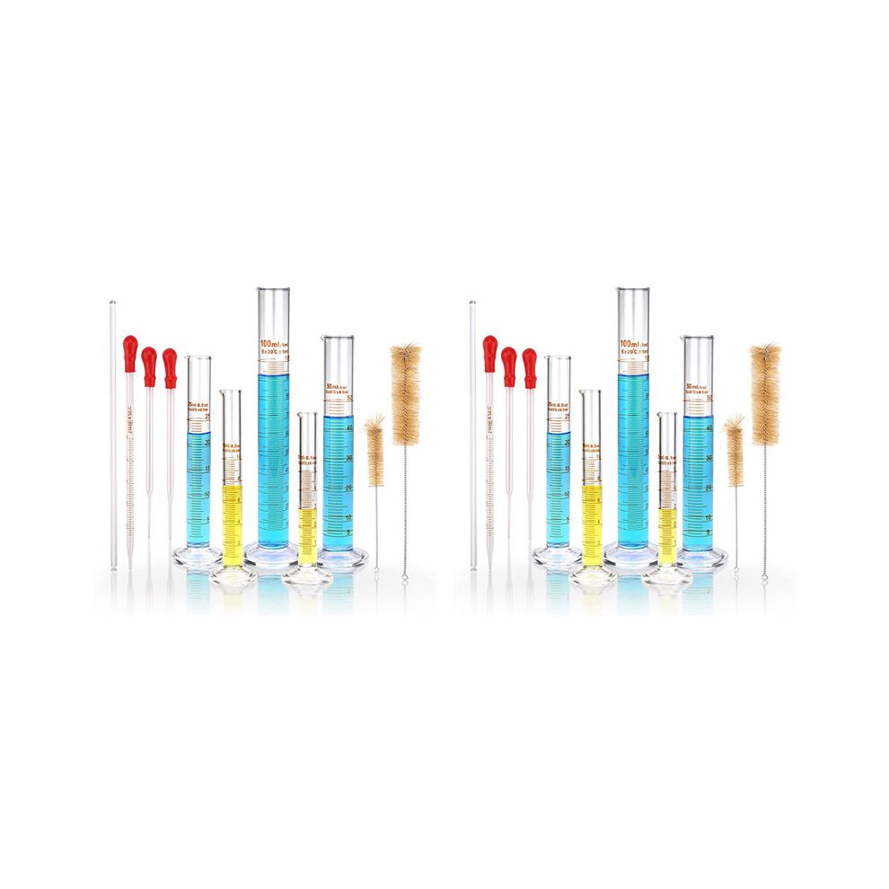 Glass Graduated Measuring Cylinders Set,Premium Borosilicate Cylinders Kit With 6 Pipettes+4 Brushes+2 Stirring Rod 6031188533862