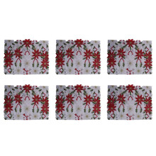 6X Runner da Tavola Ricamato Natalizio, Runner da Tavola di Lusso Holly Poinsettia per Decorazioni Natalizie, 15 X 70 Pollici