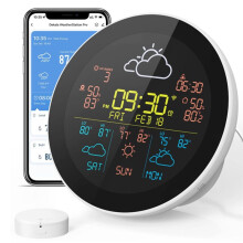 Tuya WiFi Weather Clock Weather Weather Station Wireless  Thermometer Hygrometer Remote Meter Alarm Clock EU Plug