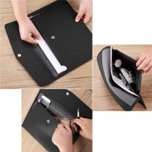 8X PU Leder A4 Aktenordner Dokumenten Halter Wasser Dichter Portfolio Umschlag Ordner Etui mit Schnappen Verschluss (Schwarz)