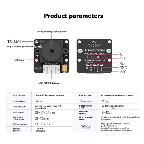 TSL1401 Linear CCD Camera Module with Bracket Electrical Signal Processing 5IN-XH2.54 Port for  Following Robot
