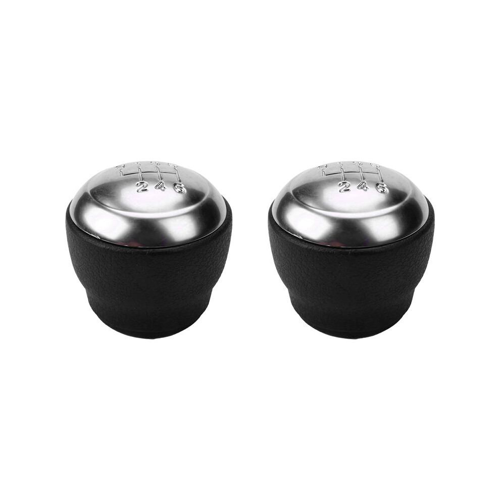 2X 6 Speed Car Mt Leather Gear Shift Knob Lever Shifter Handle Stick For For Santa Fe For K5 Silver 6033107802059