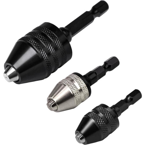 Keyless Shank Drill Chuck Adapter Set,1/4" Hex Shank Quick Change Bit Holder (0.3-8mm)-Fits Impact Drivers & Power Tools