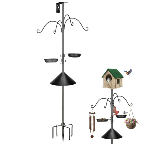 Adjustable 92 Inch Bird Feeder Pole with Sliding Squirrel Baffle and FiveClaw Base for Backyard