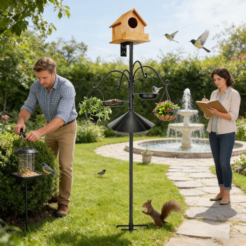 Adjustable 92 Inch Bird Feeder Pole with Sliding Squirrel Baffle and FiveClaw Base for Backyard 1