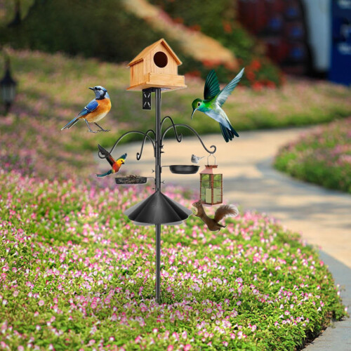 Adjustable 92 Inch Bird Feeder Pole with Sliding Squirrel Baffle and FiveClaw Base for Backyard 2