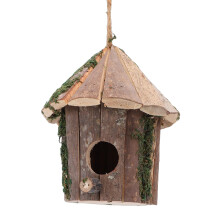 Bird House Outdoor Weatherproof Wooden Shelter with Hanging Rope Rustic Cedar for Small Birds