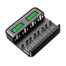 LCD 8 Bay Battery Charger for AA AAA C D Ni-MH Rechargeable Batteries 2A USB Port InputLCD NiMH Charger with USB-C