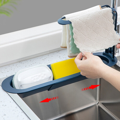 Telescopic Kitchen Sink Drain Basket PP Rack 37.5-52.5cm Storage Shelf 2