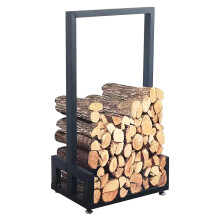 Firewood Rack with Elevated Base, Heavy Duty Wrought Iron Log Holder for Indoor Outdoor Storage, Black