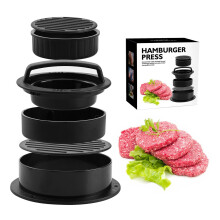 3 in 1 Burger Press Hamburger Patty Maker Non Stick ABS Round for Uniform Patties Kitchen Grill Black