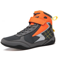 Boxing Shoes Breathable Lightweight NonSlip Rubber Sole for Youth Wrestling Training Taekwondo Sanda Gray Orange 45EU