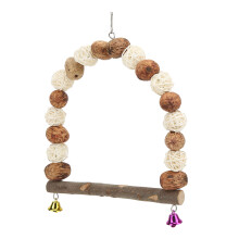 Bird Chewing Swing with Bells, Applewood & Pecan Rattan Ball, Parrot Perch