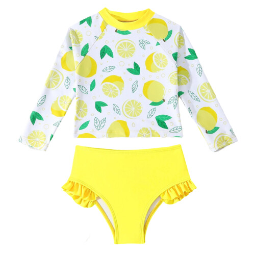 Ensemble de maillot de bain Rashguard à manches longues-Jaune 5T