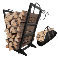 Firewood Rack Indoor Outdoor Metal Log Holder with Large Tote Bag and Weatherproof Finish