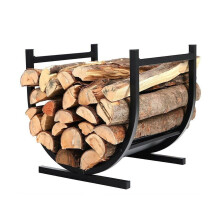 Firewood Rack with Durable Iron Construction, Space Saving Log Holder for Indoor Outdoor Fireplace Storage, Black