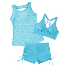Gorgeous Sheer Net 3 Piece Tankini Set For Water-light blue XL