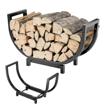 Firewood Rack with Kindling Storage and Carrier Bag, Reinforced Metal Holder for Indoor and Patio