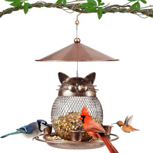 Cute Cat Shaped Outdoor Hanging Bird Feeder, Large Capacity Metal Feeder for Garden or Patio