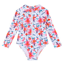 Girls 1 Piece Long Sleeve Rushguard Swimwear For Beach-Red 6T