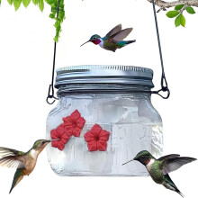 Mason Jar Hummingbird Feeder with Multiple Flower Ports, Outdoor Hanging Garden Decor 475ml
