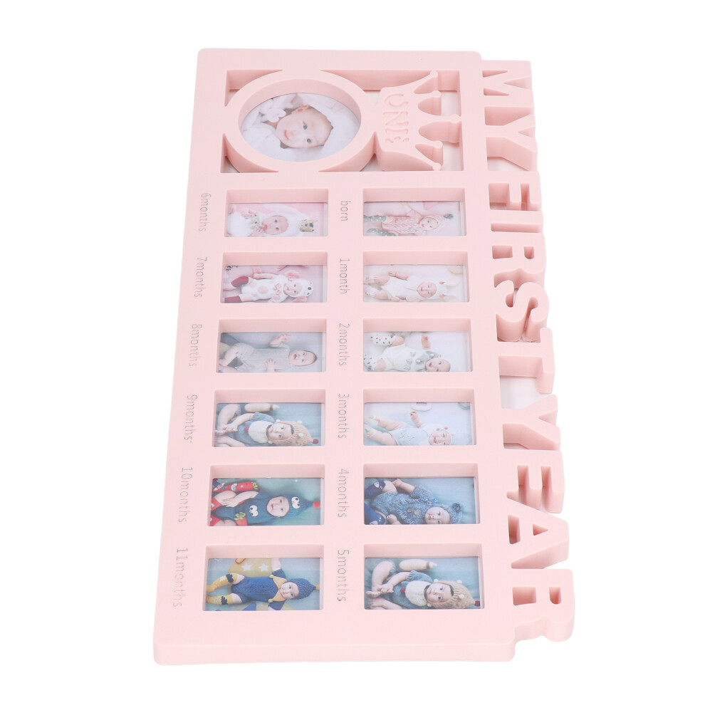 Newborn Photo Frame 12-Pics Baby Growth Record Gift 39X18.5cm Pink