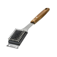 BBQ Grill Brush with Scraper for Deep Cleaning and Rust Removal, Ergonomic Wooden Handle, Universal Grates