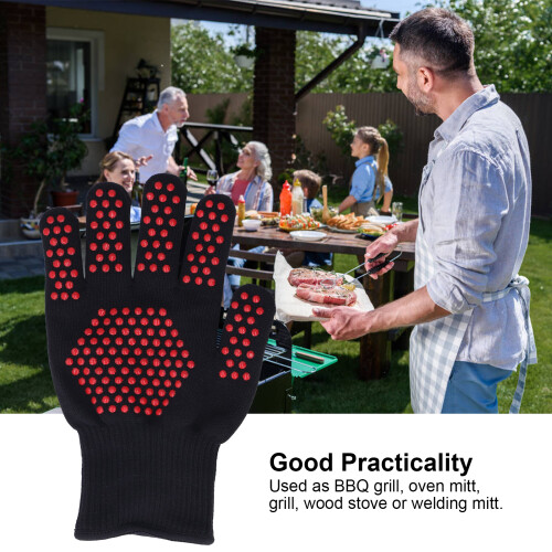 Hitzebeständige Handschuhe 25cm Silikon Polyester BBQ-Backofen-Mikrowellen-Handschuhe 2