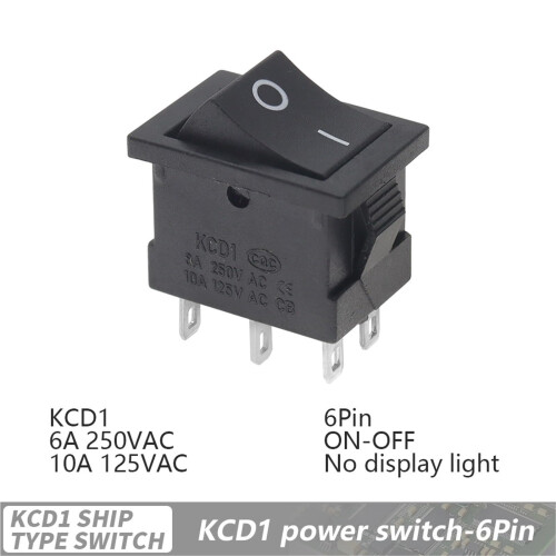 1PCS KCD1 Boat Rocker Switch 6A 250V 6 Pin ON OFF 2 Position Durable Compact Panel Fit 1