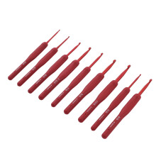 9pcs Red Aluminum Crochet Hooks Set with Silicone Grip, 2.0-6.0mm