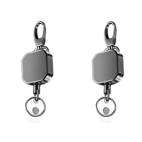 2X Porta-Chaves com Mosquetão Retrátil de Metal para Serviço Pesado e Carretéis de Crachá Clipe de 28,3 Polegadas Cabo de Aço Reforçado