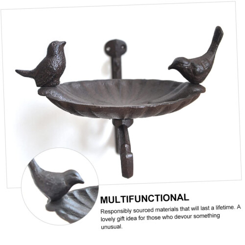 Wall Mounted Bird Feeder with Bath Tray, Durable Iron Dual Function Outdoor Decorative Station 2