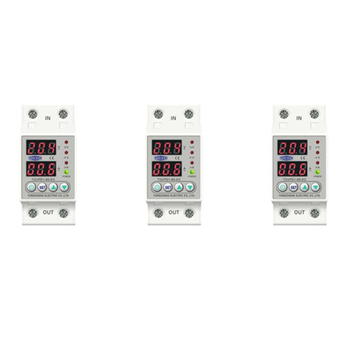 3X Din Rail Dual Display Adjustable Over Voltage Current and Under Voltage Protective Device Relay 40A 220V 230V