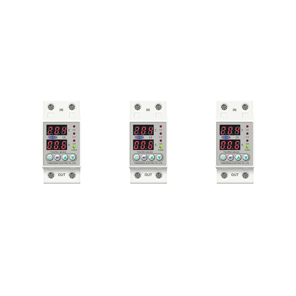 3X Din Rail Dual Display Adjustable Over Voltage Current And Under Voltage Protective Device Relay 40A 220V 230V Brecantia
