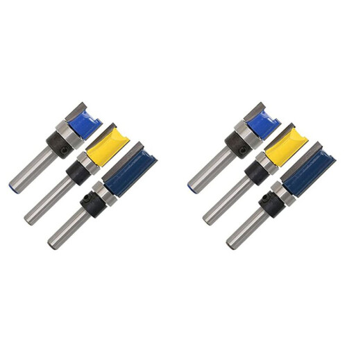 6Pcs 1/4 Inch Shank Flush Trim Router Bits Pattern Template Router Bit Set Woodworking Top Bearing Milling Tools