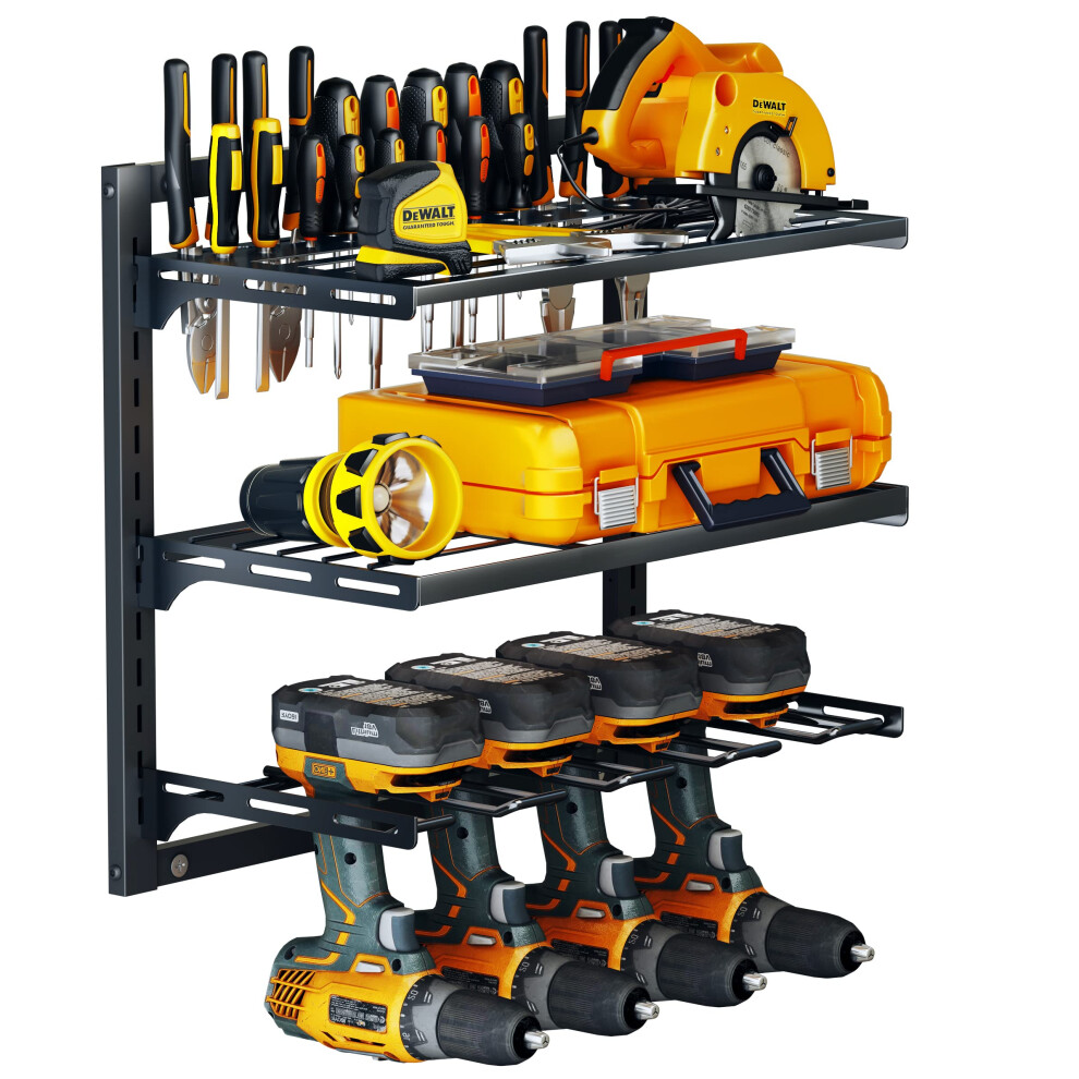 Power Tool Organizer Wall Mount With Adjustable Metal Shelves, Cordless Drill Holder Garage Rack 9092120596823