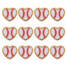 12 Parches de Corazón de Béisbol con Bordes Dorados, Parches para Planchar, Apliques de Béisbol para Ropa Decorativa DIY